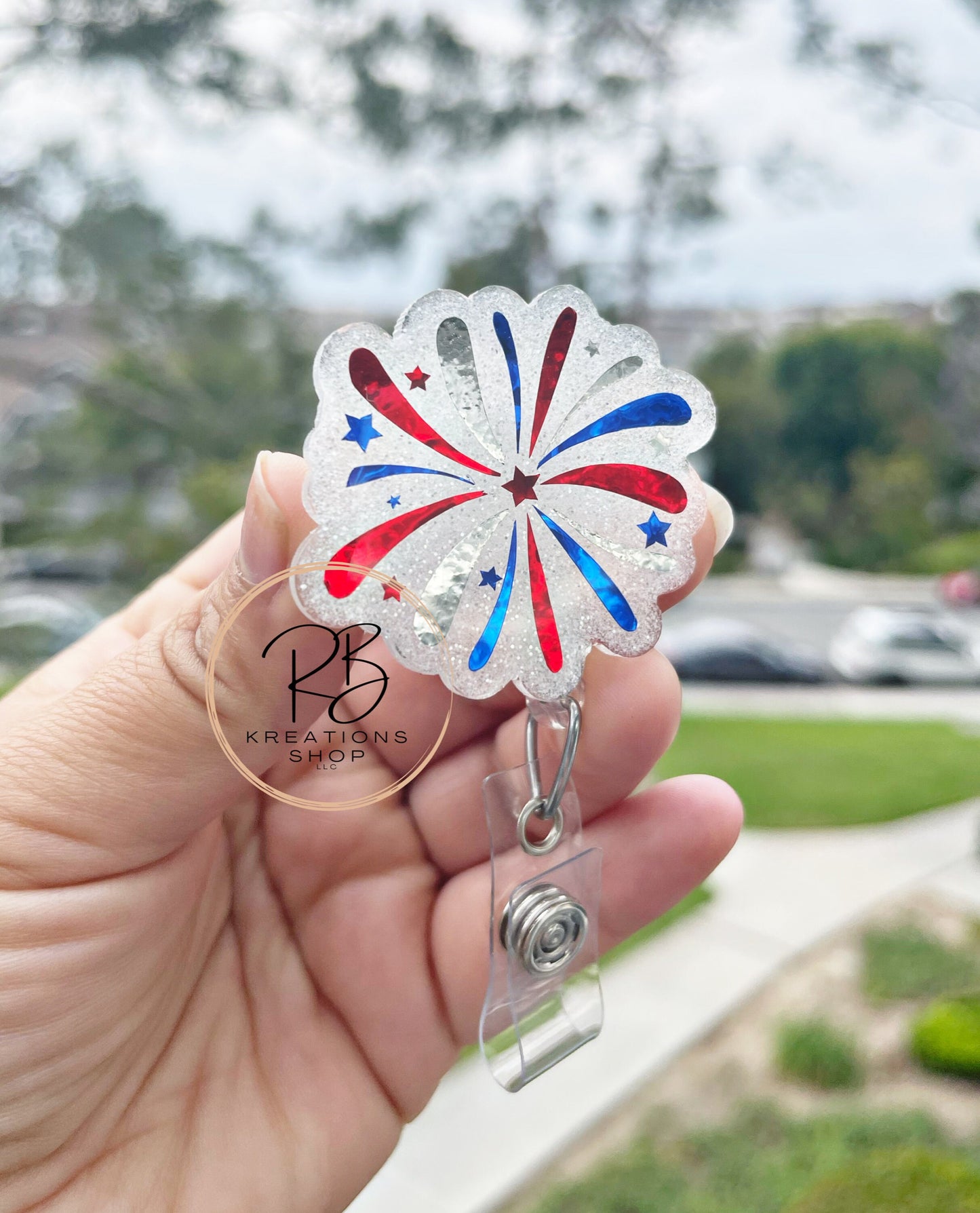 Firework Badge Reel | Fourth of July Badge Reels | Patriotic Fire work Badge reels |