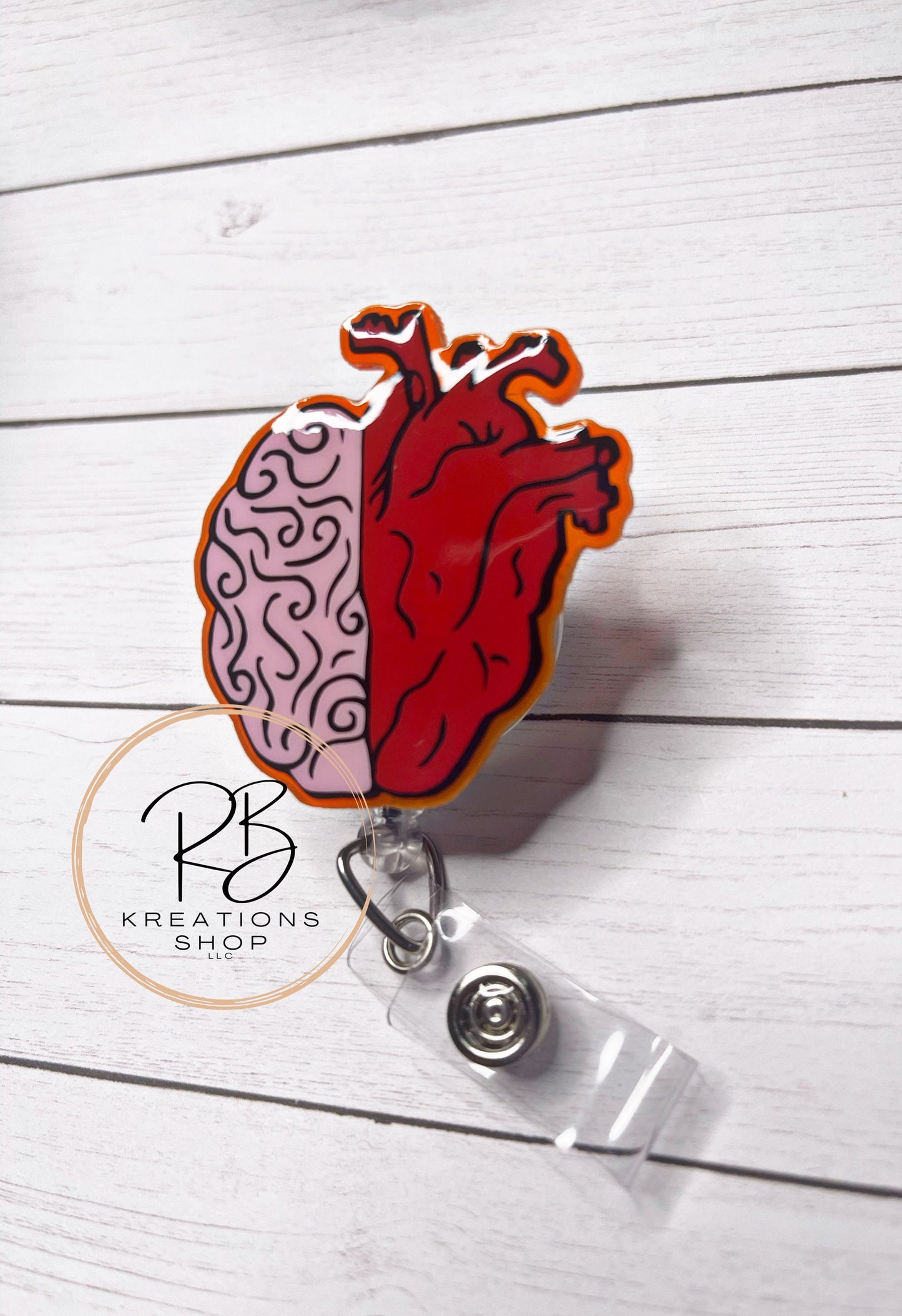 Brain/Heart Badge reel | Heart Brain | Medical Badge Reel | Neurology | Cardiology | Nurses | Retractable | Interchangeable | No glitter