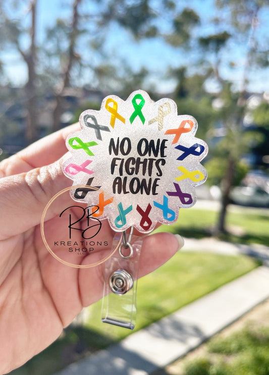 No One Fights Alone Badge reel | Cancer Awareness Ribbon Badge reel | Medical Badge Reel | Oncologist | Retractable | Oncology Nurse |