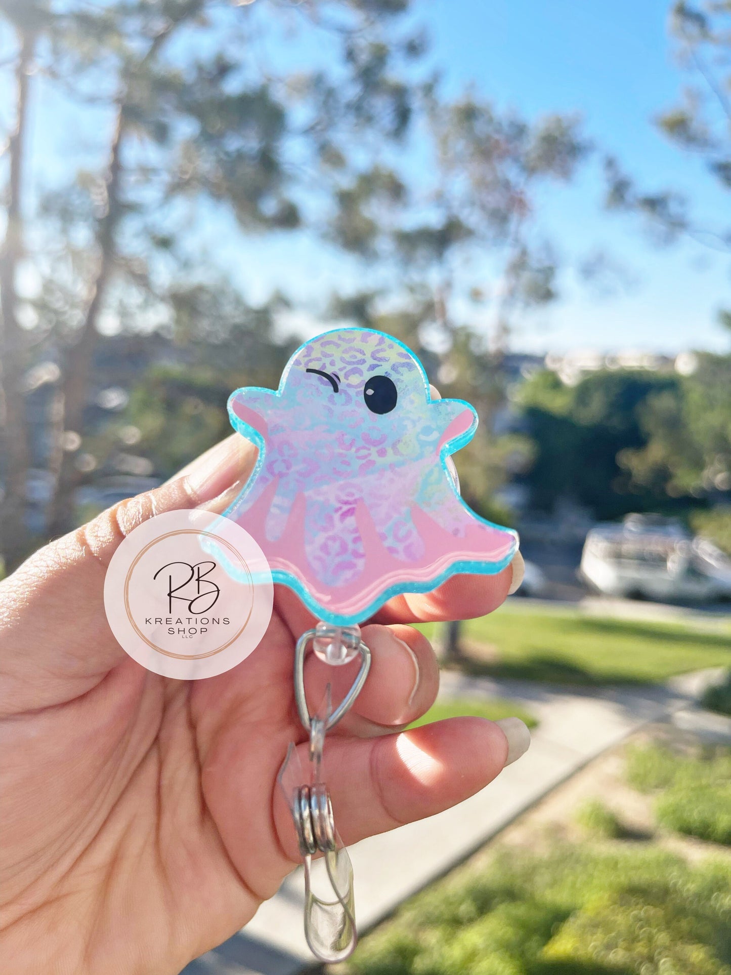 Cute Pastel Ghost Badge Reel #1 | Cute Ghost Badge Reel | Ghost Badge Holder | Nurses | Halloween Badge reel | Fun and playful badge reel