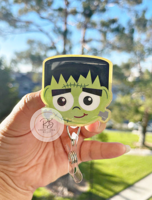 Frankenstein Badge Reel | Glow in the dark Badge Reel | Friendly Monster | Nurses ID clip | Halloween Badge reel |