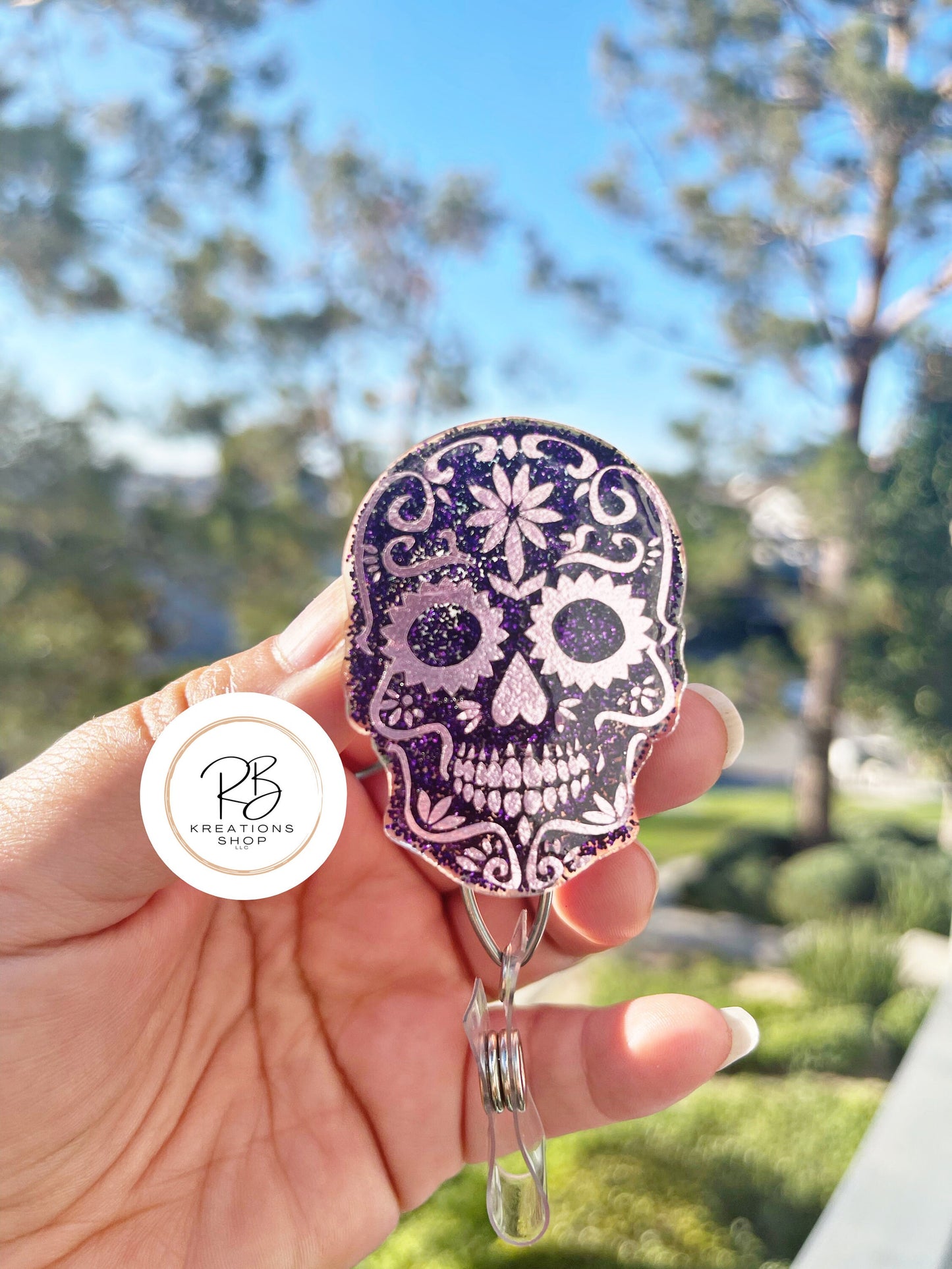 Pink Sugar Skull Badge Reel | Die de Los Muertos Badge Reel | Skull Badge Holder | Holiday Badge Holder | Nurses |
