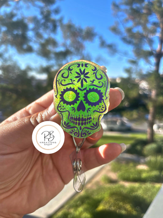 Purple Sugar Skull Badge Reel | Die de Los Muertos Badge Reel | Skull Badge Holder | Holiday Badge Holder | Nurses |