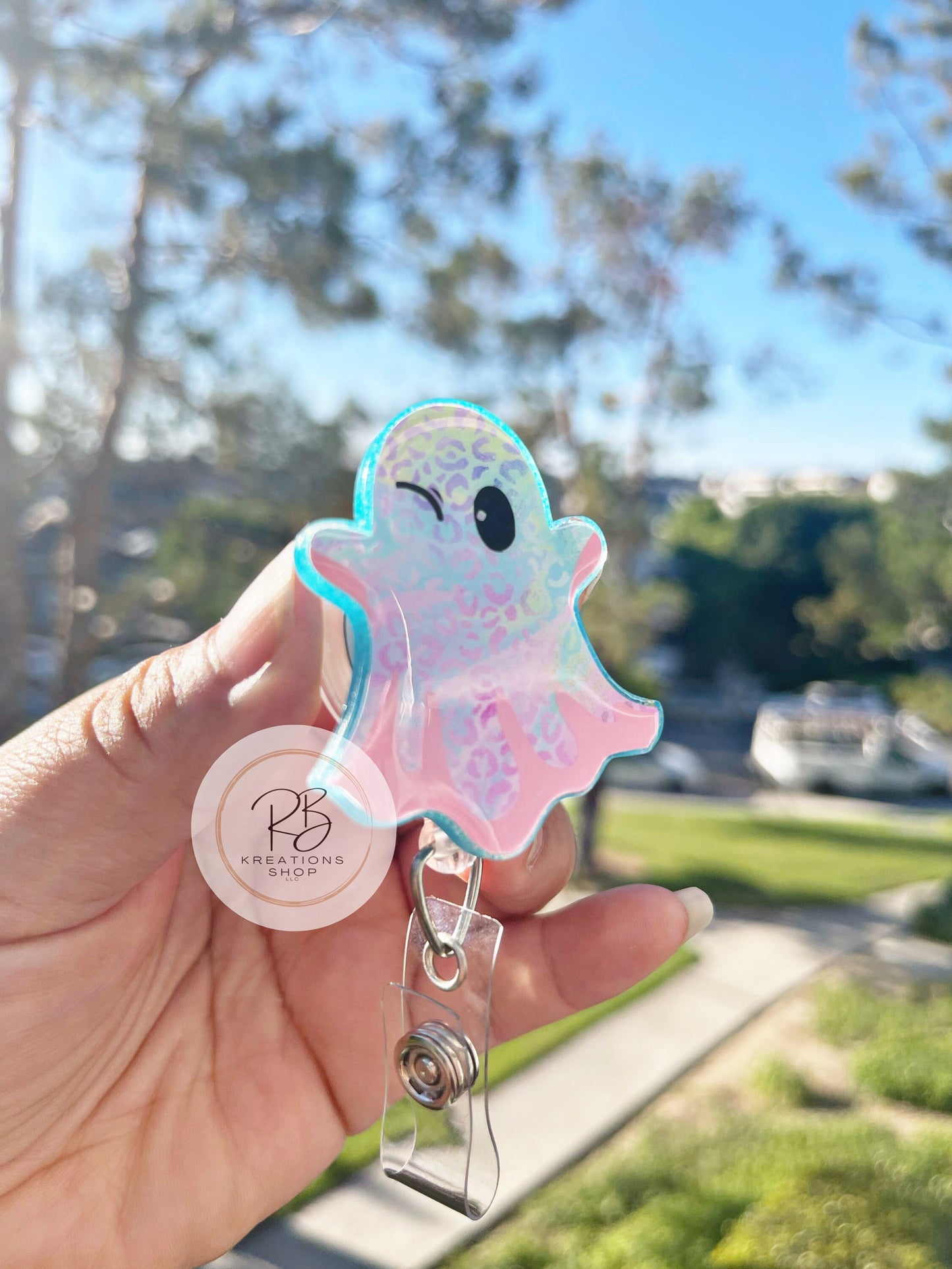 Cute Pastel Ghost Badge Reel #1 | Cute Ghost Badge Reel | Ghost Badge Holder | Nurses | Halloween Badge reel | Fun and playful badge reel