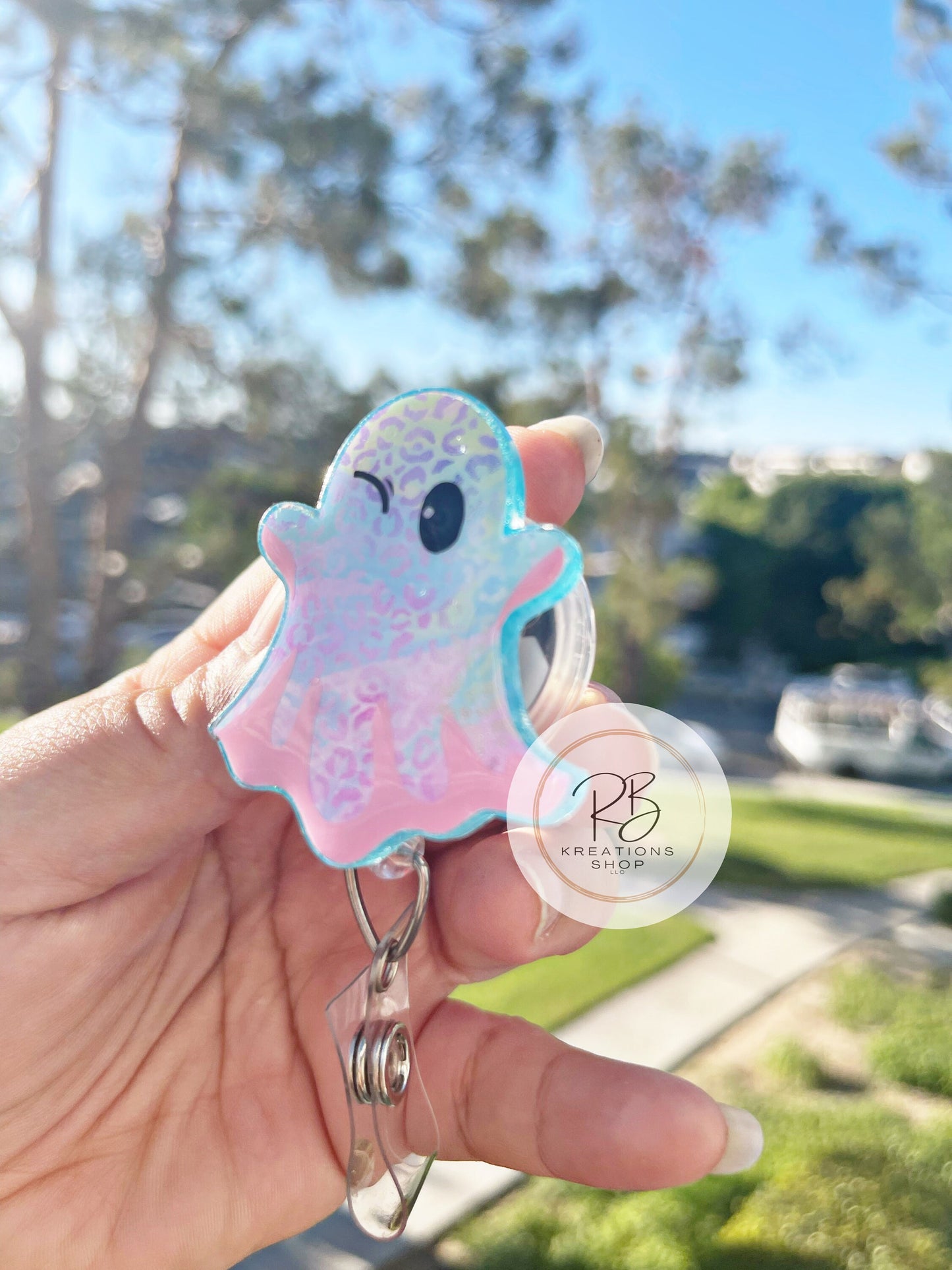 Cute Pastel Ghost Badge Reel #1 | Cute Ghost Badge Reel | Ghost Badge Holder | Nurses | Halloween Badge reel | Fun and playful badge reel
