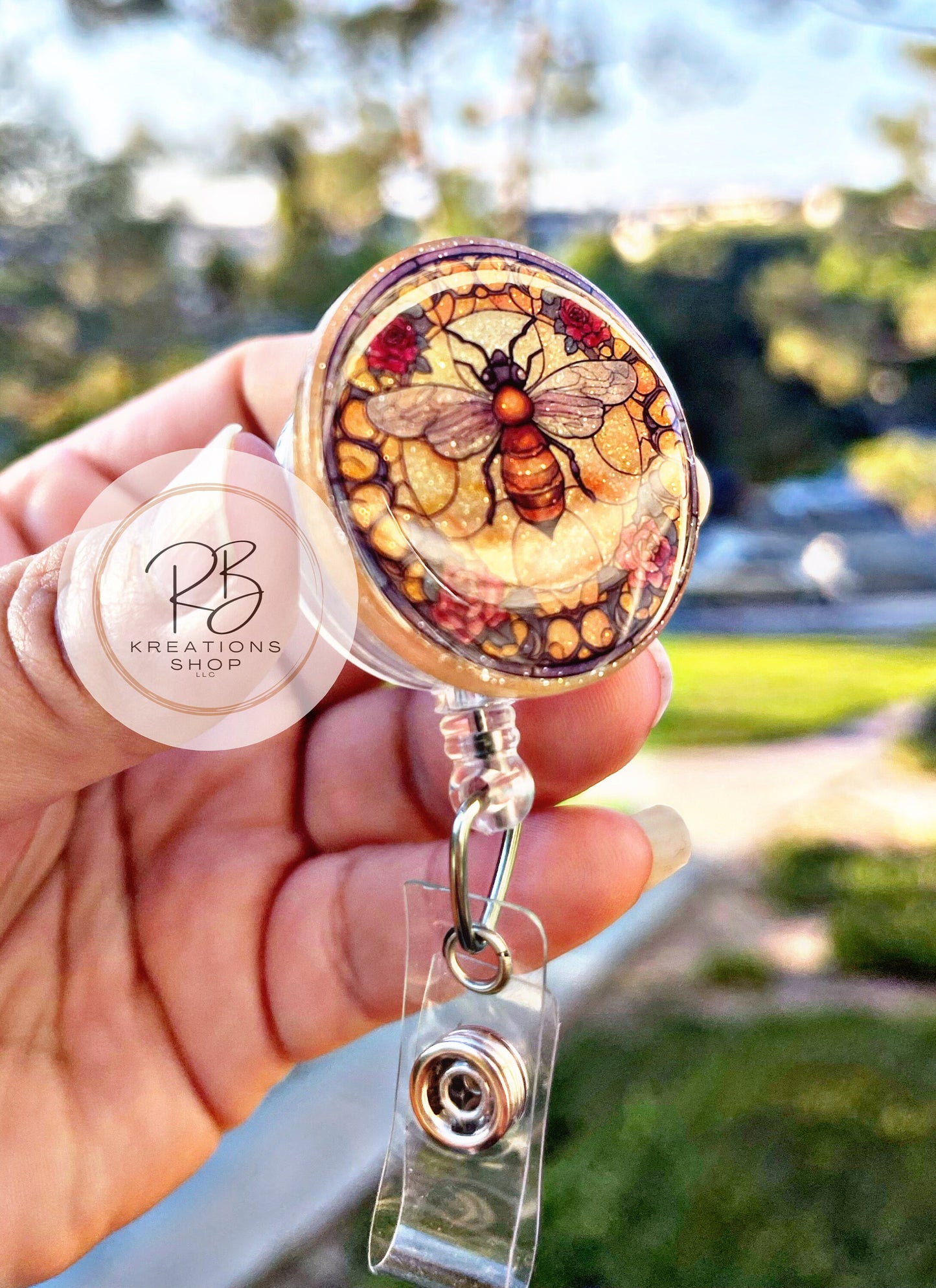 Stained Glass Bee Badge reel | Medical Badge Reel | Hospital Staff | Nurses | Retractable | Interchangeable