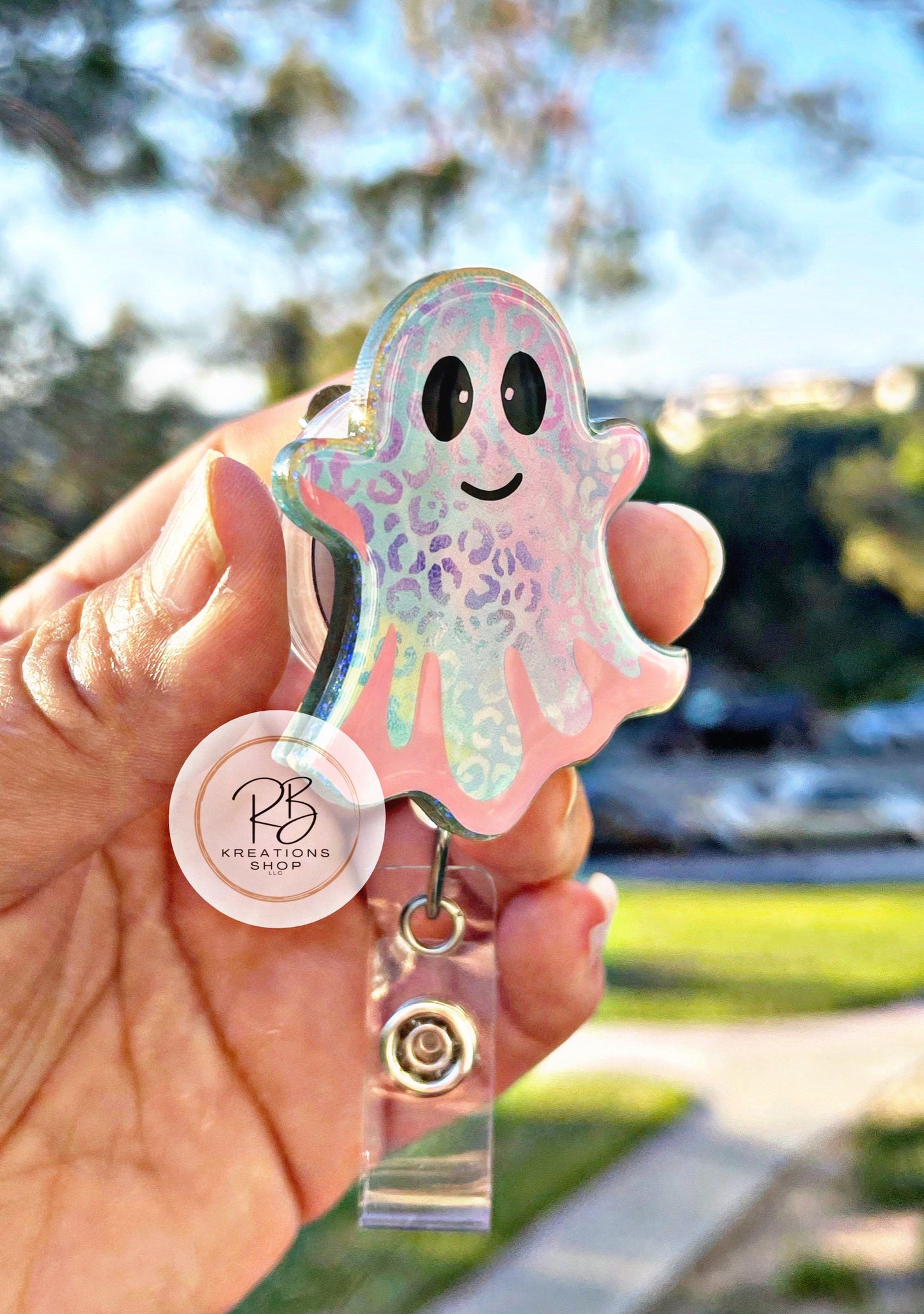 Pastel Ghost Badge reel #2 | Cute Halloween | Medical Badge Reel | Hospital Staff | Nurses | Retractable | Interchangeable |
