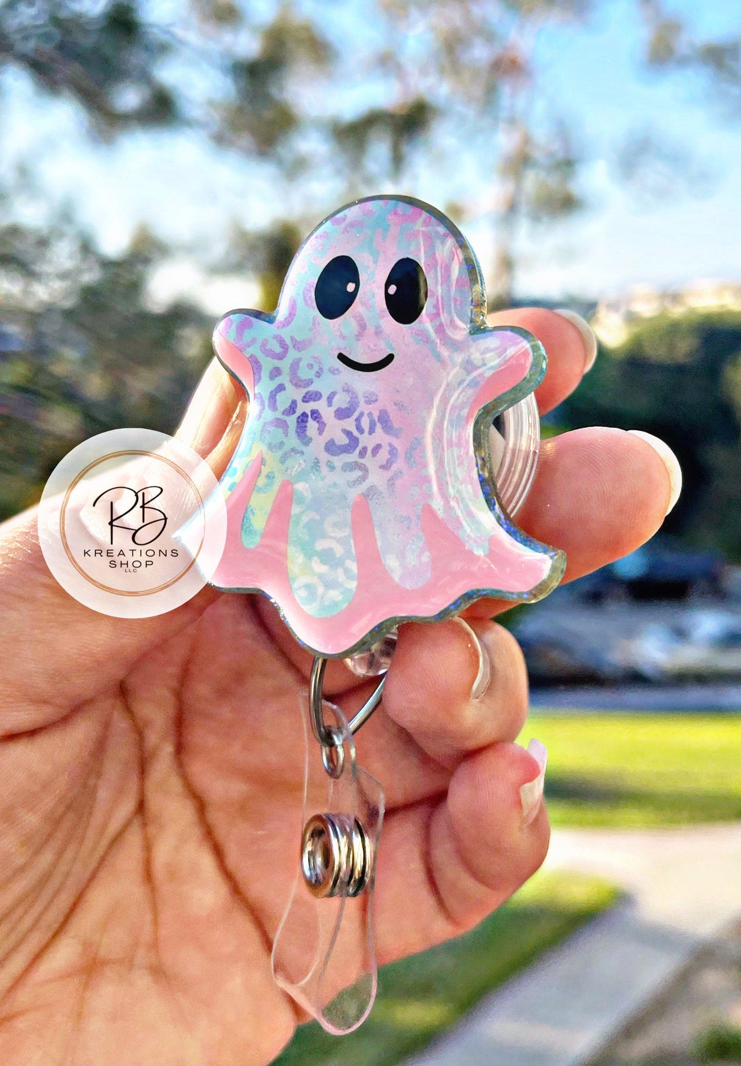 Pastel Ghost Badge reel #2 | Cute Halloween | Medical Badge Reel | Hospital Staff | Nurses | Retractable | Interchangeable |