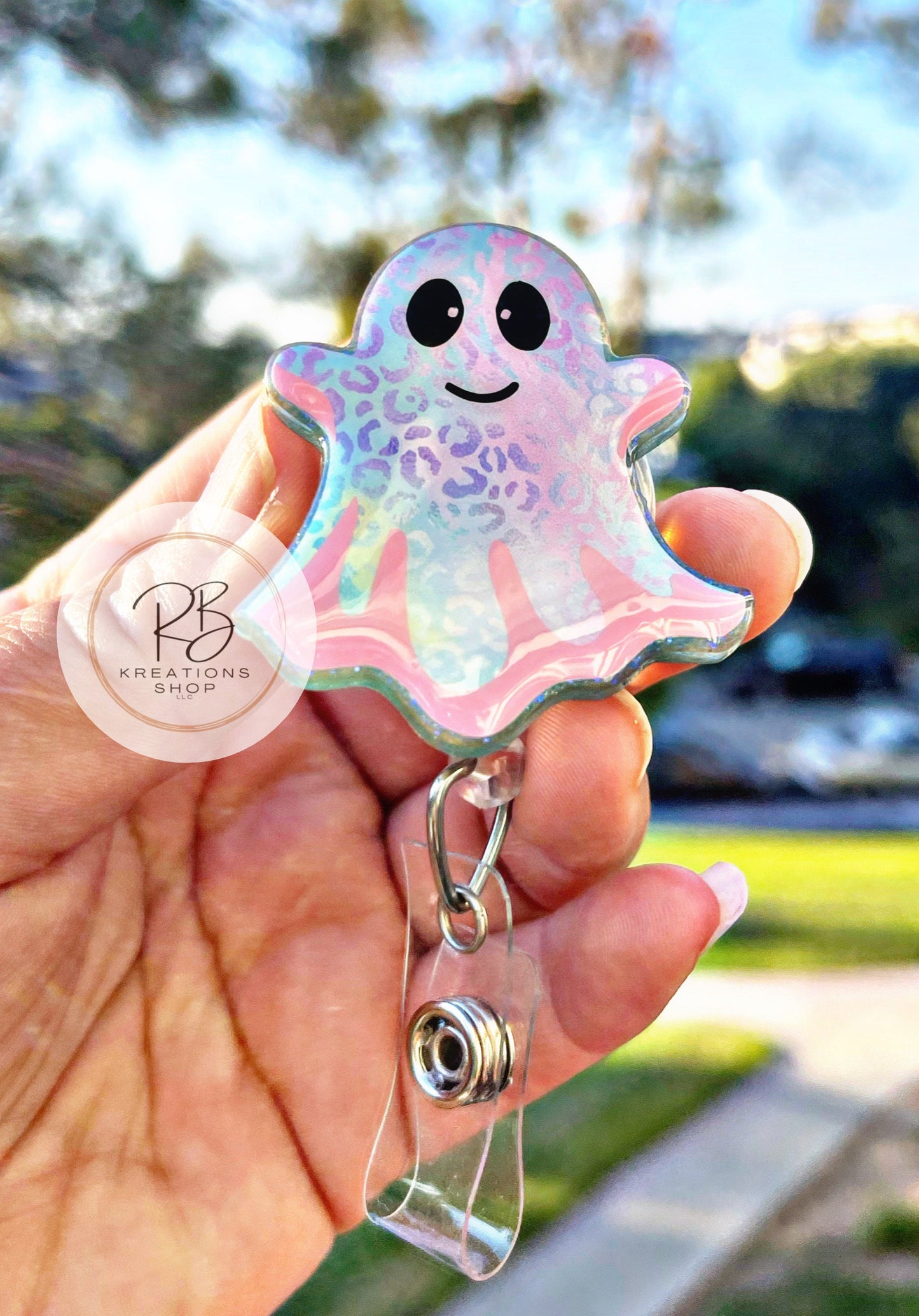 Pastel Ghost Badge reel #2 | Cute Halloween | Medical Badge Reel | Hospital Staff | Nurses | Retractable | Interchangeable |