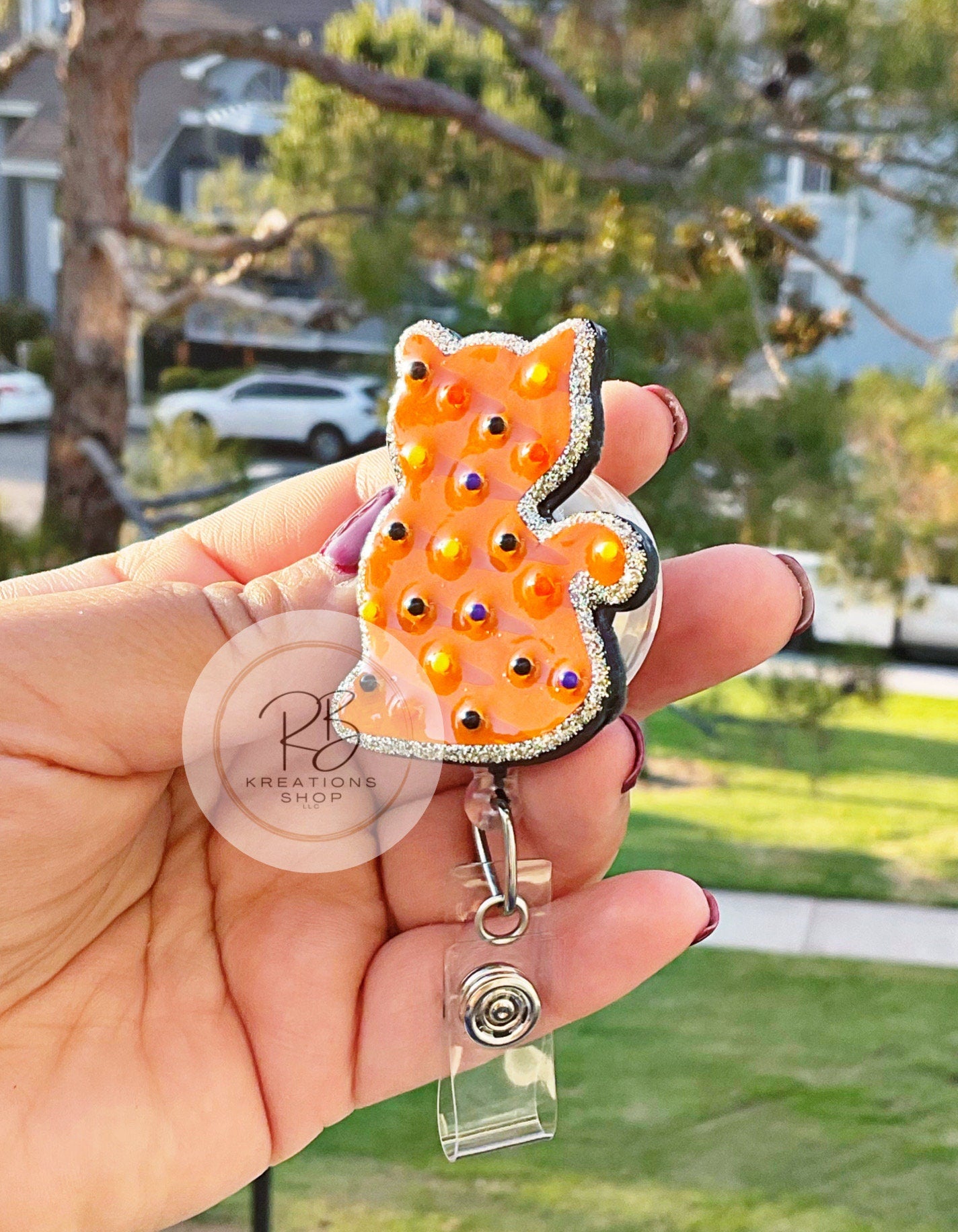 Cat Halloween cookie |Halloween animal cookie Badge reel | Medical Badge Reel | Nurses | Retractable | Interchangeable |