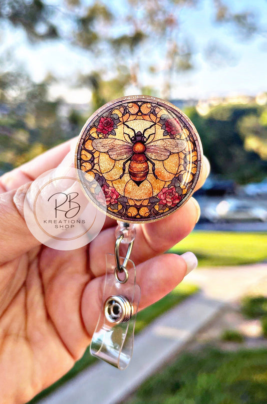 Stained Glass Bee Badge reel | Medical Badge Reel | Hospital Staff | Nurses | Retractable | Interchangeable