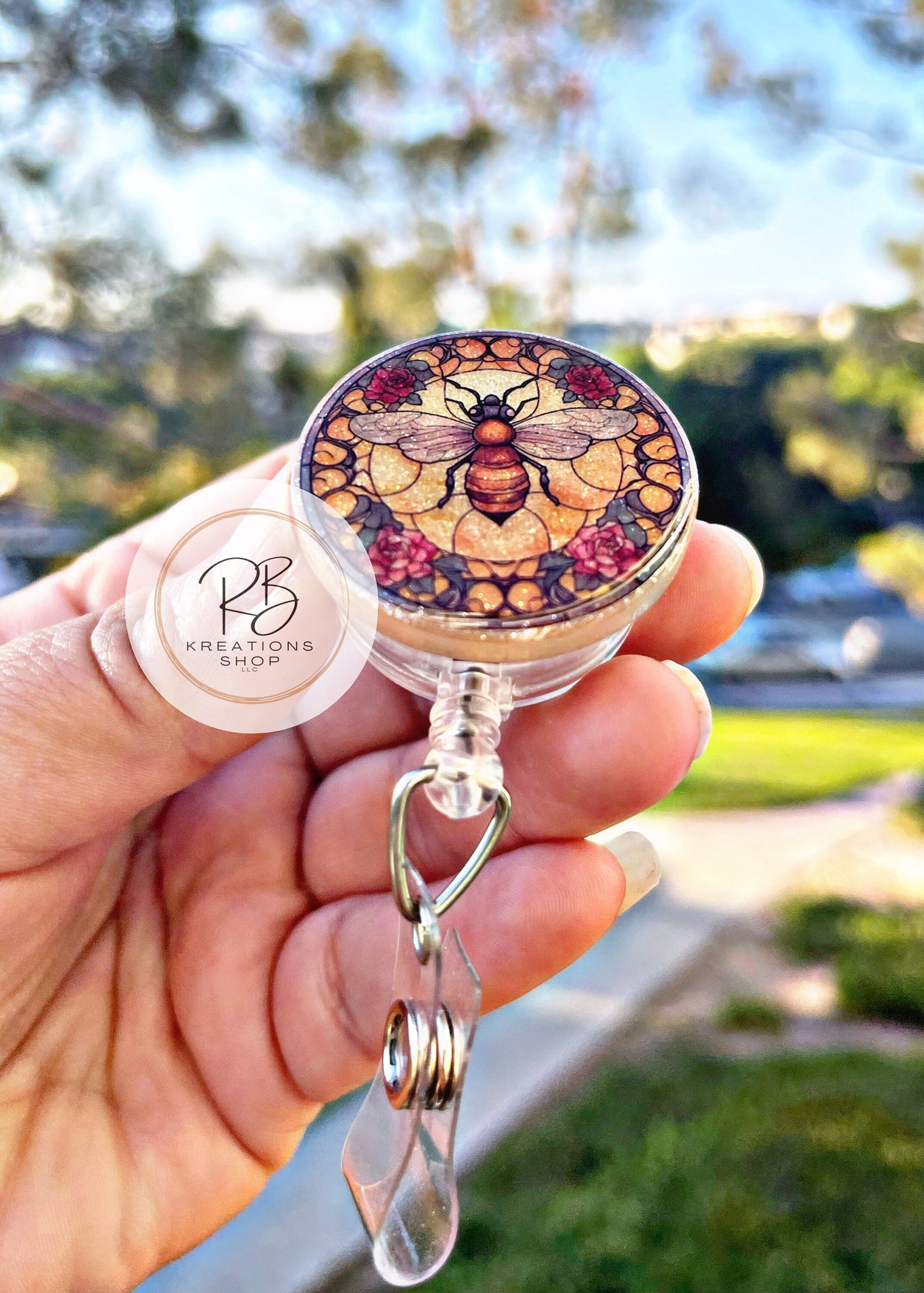 Stained Glass Bee Badge reel | Medical Badge Reel | Hospital Staff | Nurses | Retractable | Interchangeable