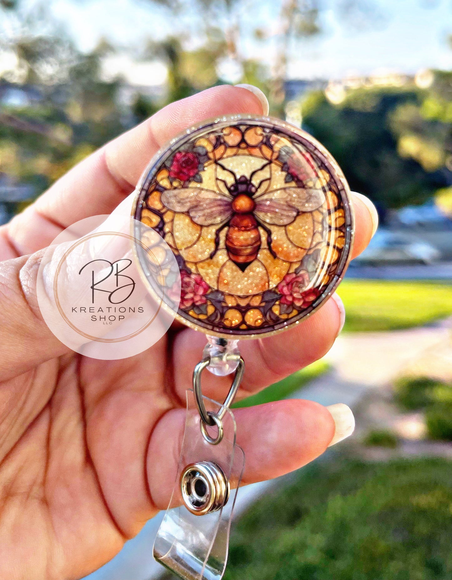 Stained Glass Bee Badge reel | Medical Badge Reel | Hospital Staff | Nurses | Retractable | Interchangeable