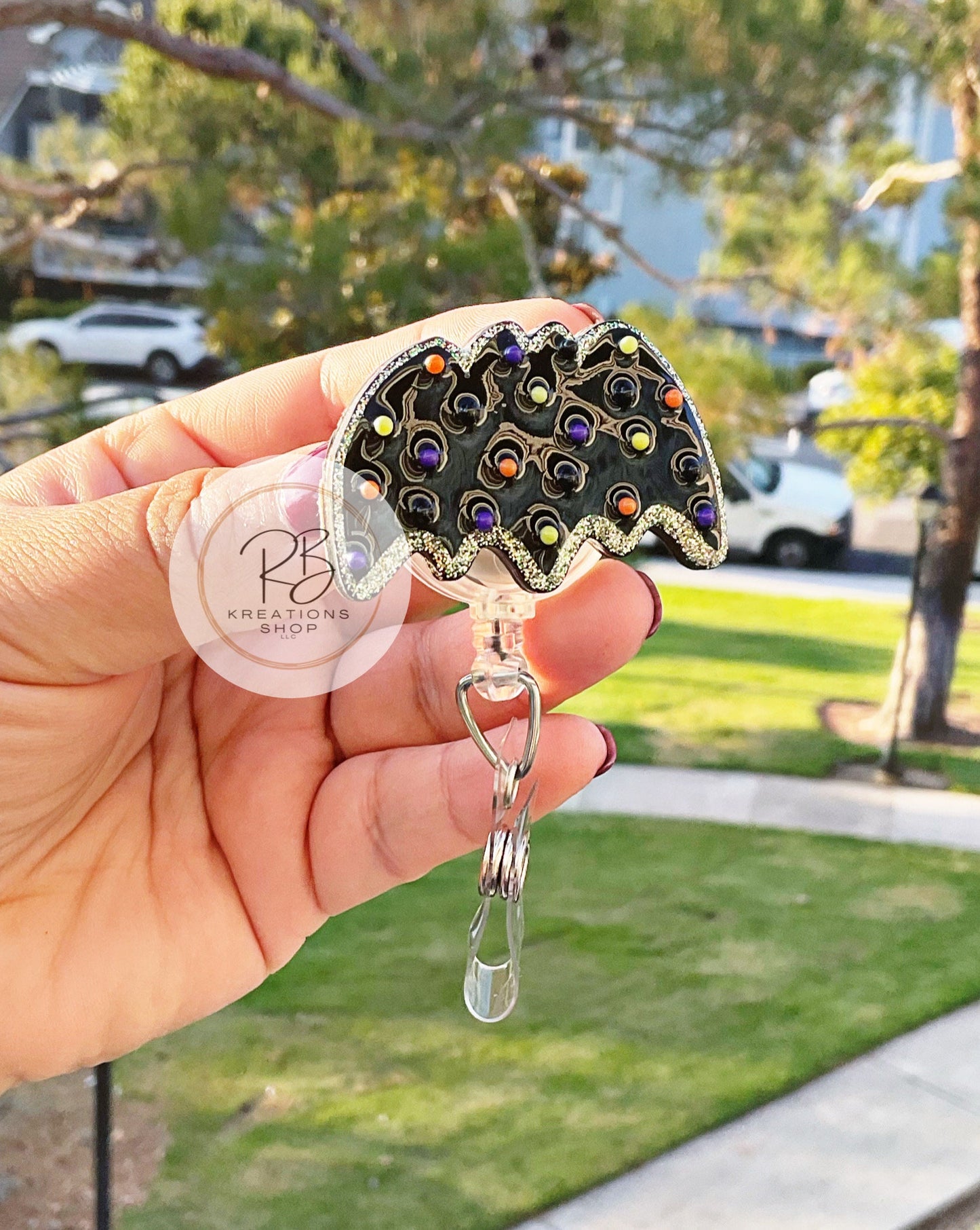 Bat Halloween cookie |Halloween animal cookie Badge reel | Medical Badge Reel | Nurses | Retractable | Interchangeable |