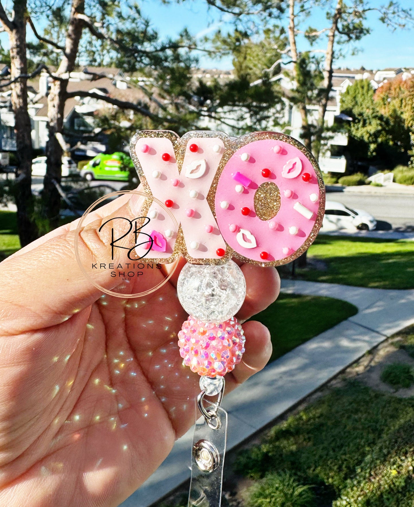 Valentines Day cookie beaded Badge Reel XO cookie  | Interchangeable | Badge Reel | Holiday Badge Holder | Nurses | Retractable