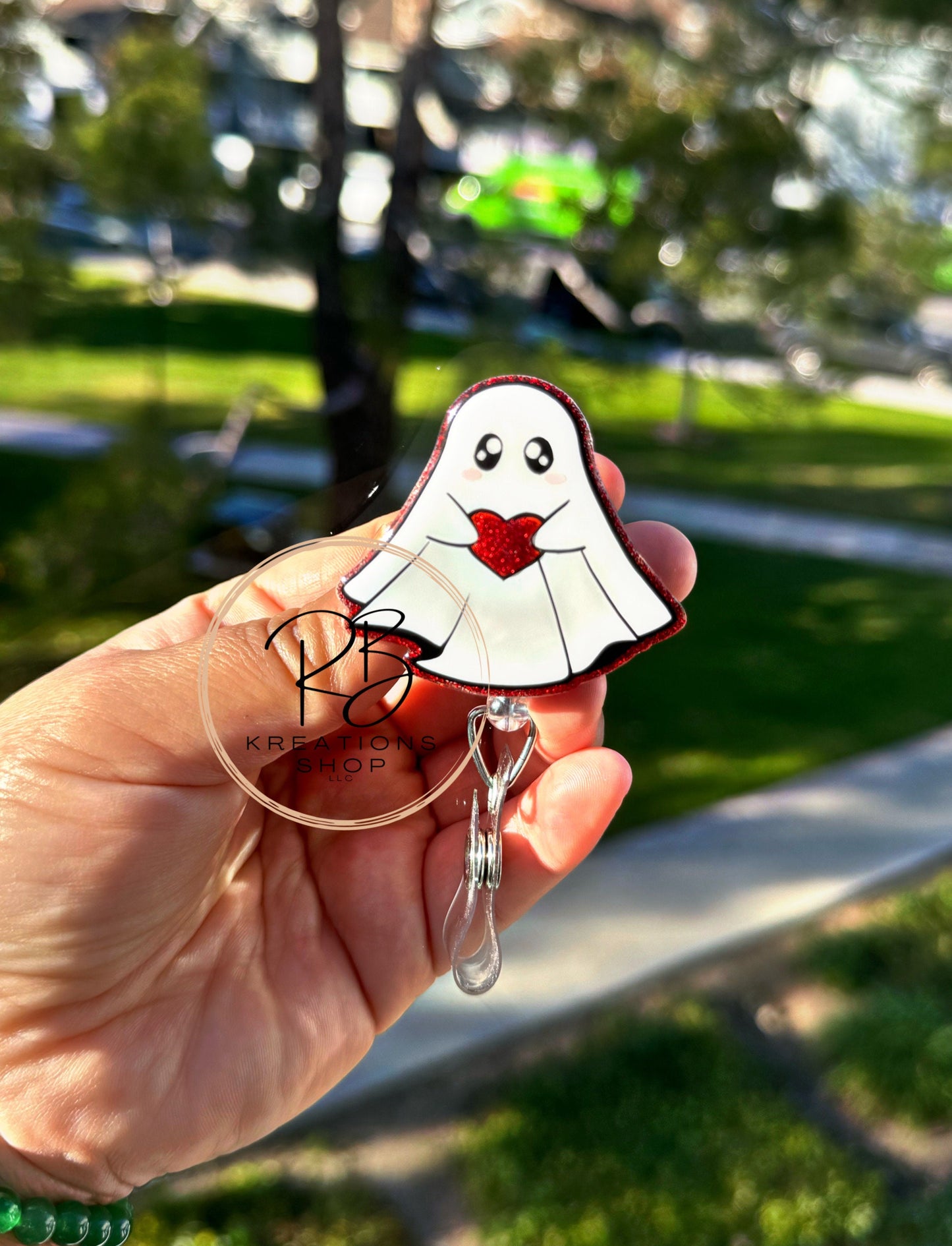 Heart Ghost badge reel | Valentines Day Badge reel | Spooky Love badge reel | Retractable | Interchangeable | Valentine Ghost Badge holder