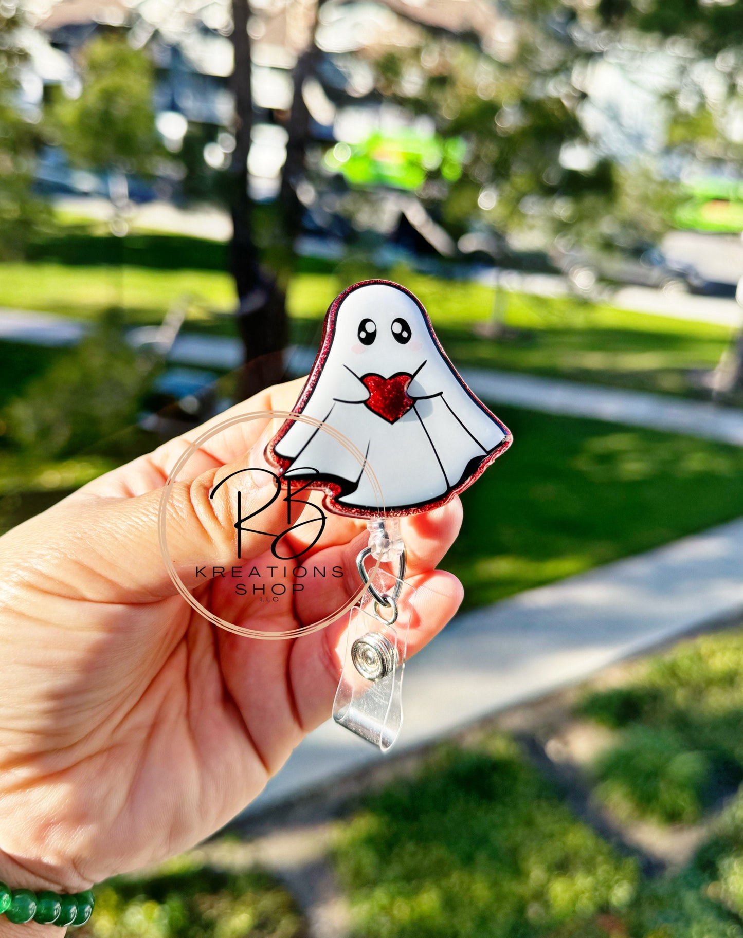 Heart Ghost badge reel | Valentines Day Badge reel | Spooky Love badge reel | Retractable | Interchangeable | Valentine Ghost Badge holder
