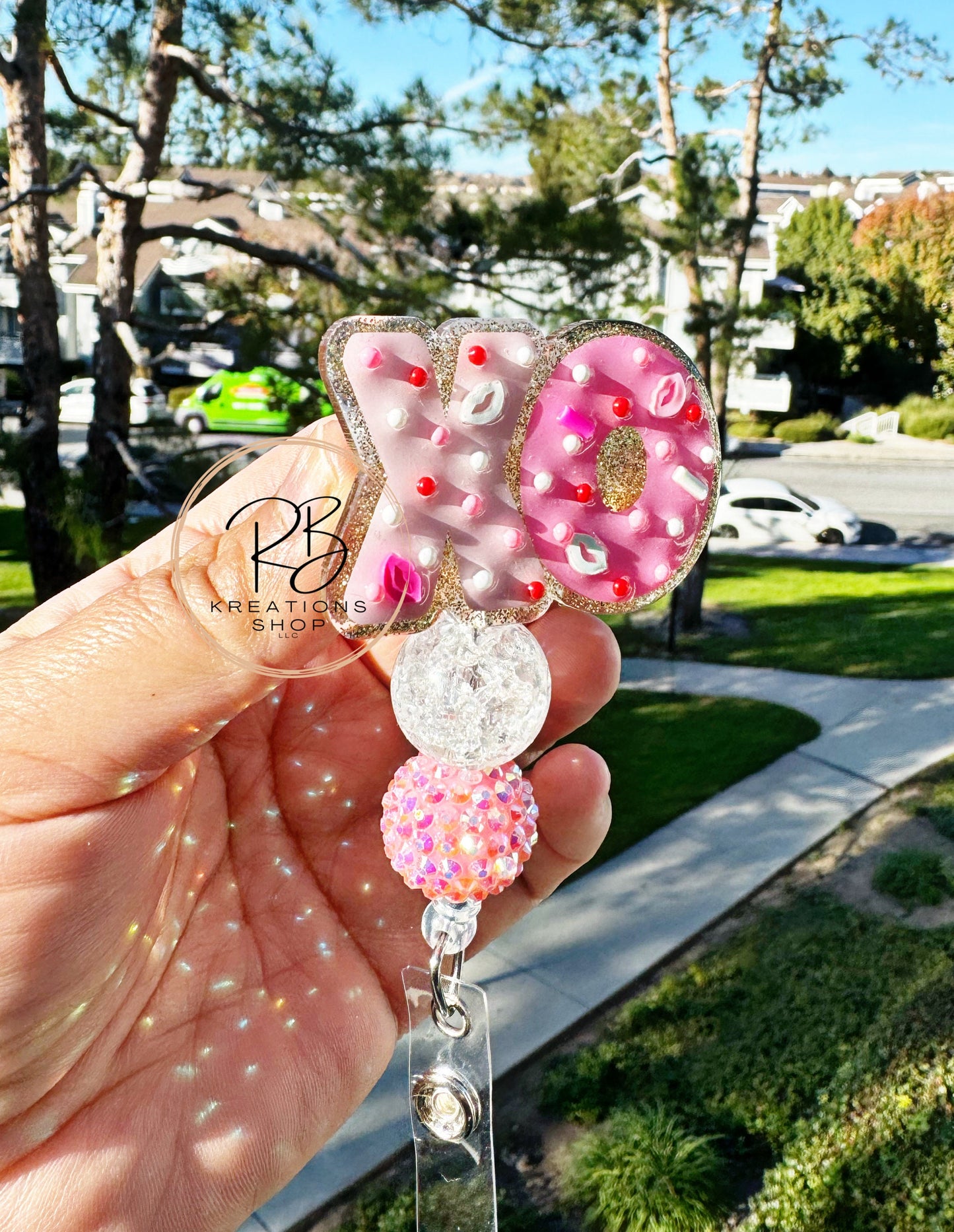Valentines Day cookie beaded Badge Reel XO cookie  | Interchangeable | Badge Reel | Holiday Badge Holder | Nurses | Retractable