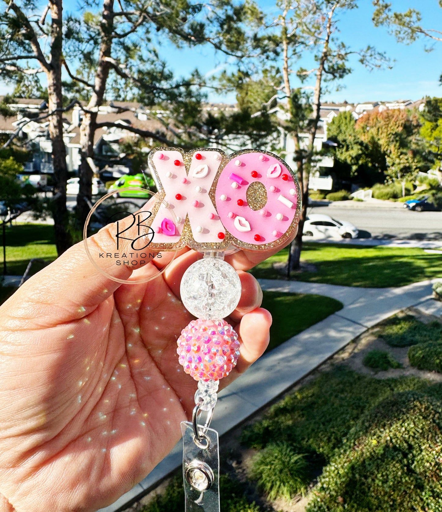 Valentines Day cookie beaded Badge Reel XO cookie  | Interchangeable | Badge Reel | Holiday Badge Holder | Nurses | Retractable
