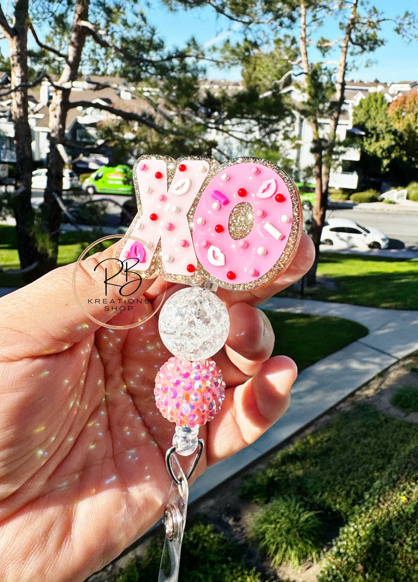 Valentines Day cookie beaded Badge Reel XO cookie  | Interchangeable | Badge Reel | Holiday Badge Holder | Nurses | Retractable
