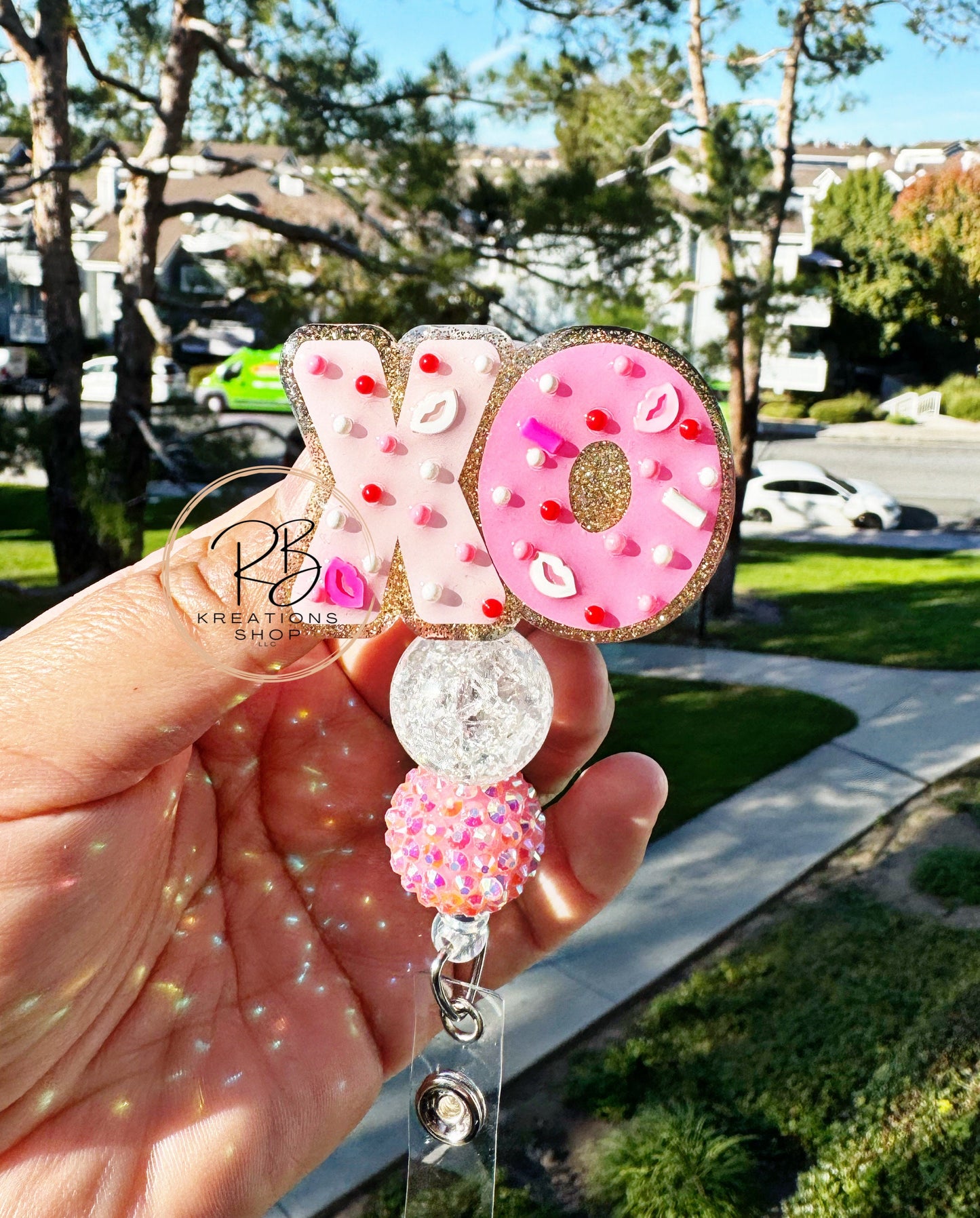 Valentines Day cookie beaded Badge Reel XO cookie  | Interchangeable | Badge Reel | Holiday Badge Holder | Nurses | Retractable