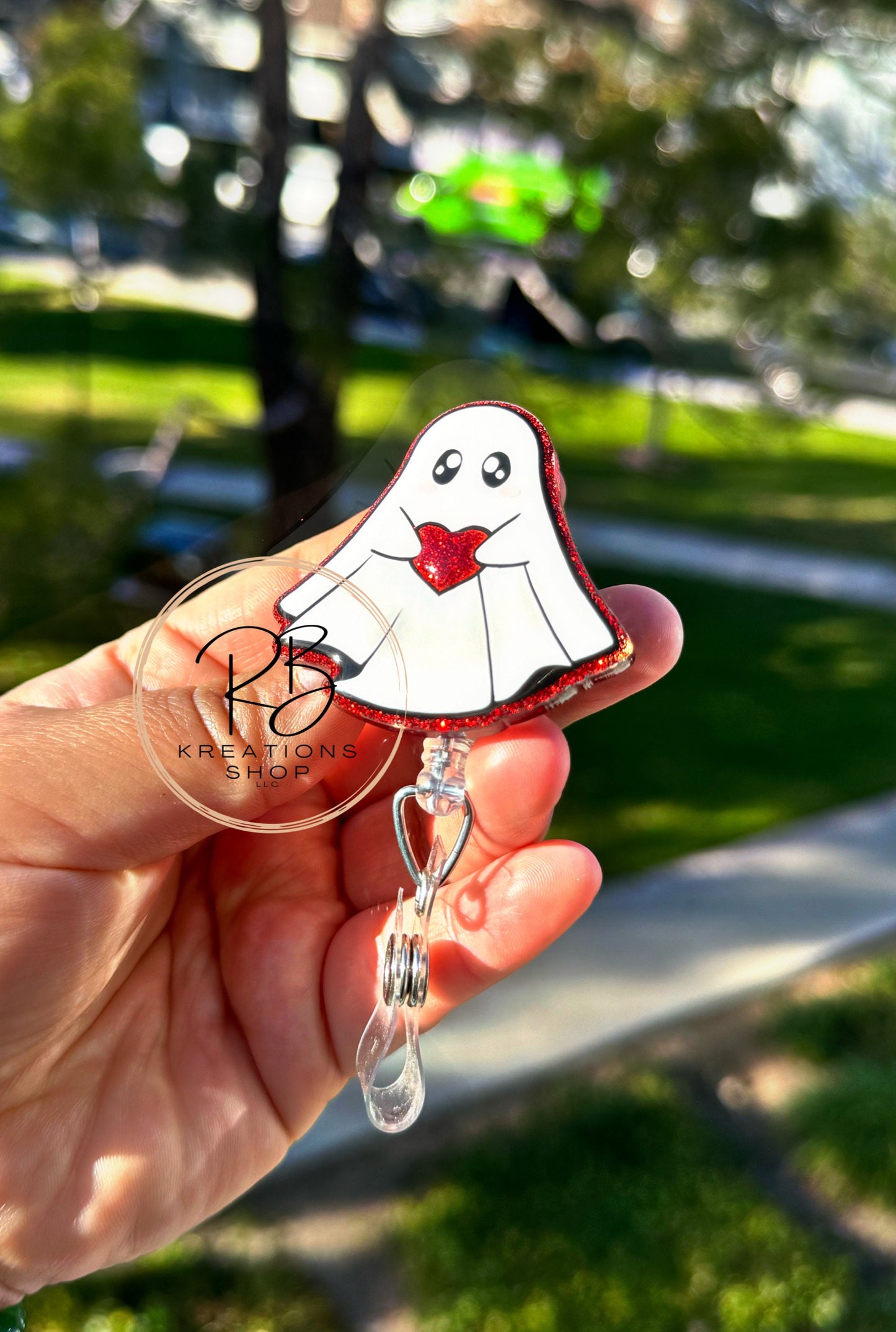 Heart Ghost badge reel | Valentines Day Badge reel | Spooky Love badge reel | Retractable | Interchangeable | Valentine Ghost Badge holder